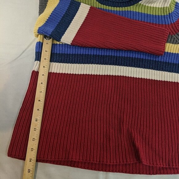 Liz Claiborne Striped Knit Sweater Multicolor S Small 100% Cotton Turtleneck Red - Picture 9 of 11